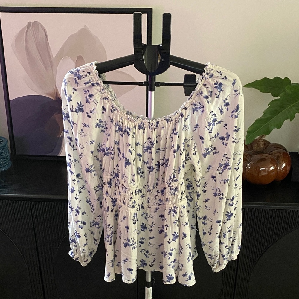 Torrid Blue and White Floral Blouse